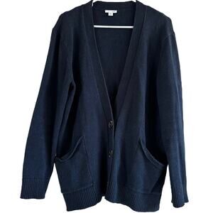 J. Jill Cardigan Sweater Wool Cashmere V Neck Button Front Navy Blue M